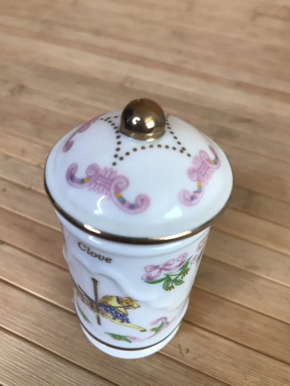 Lenox Fine Porcelain The Spice Carousel Clove Jar w/Lid Gold Fill Trim 1993